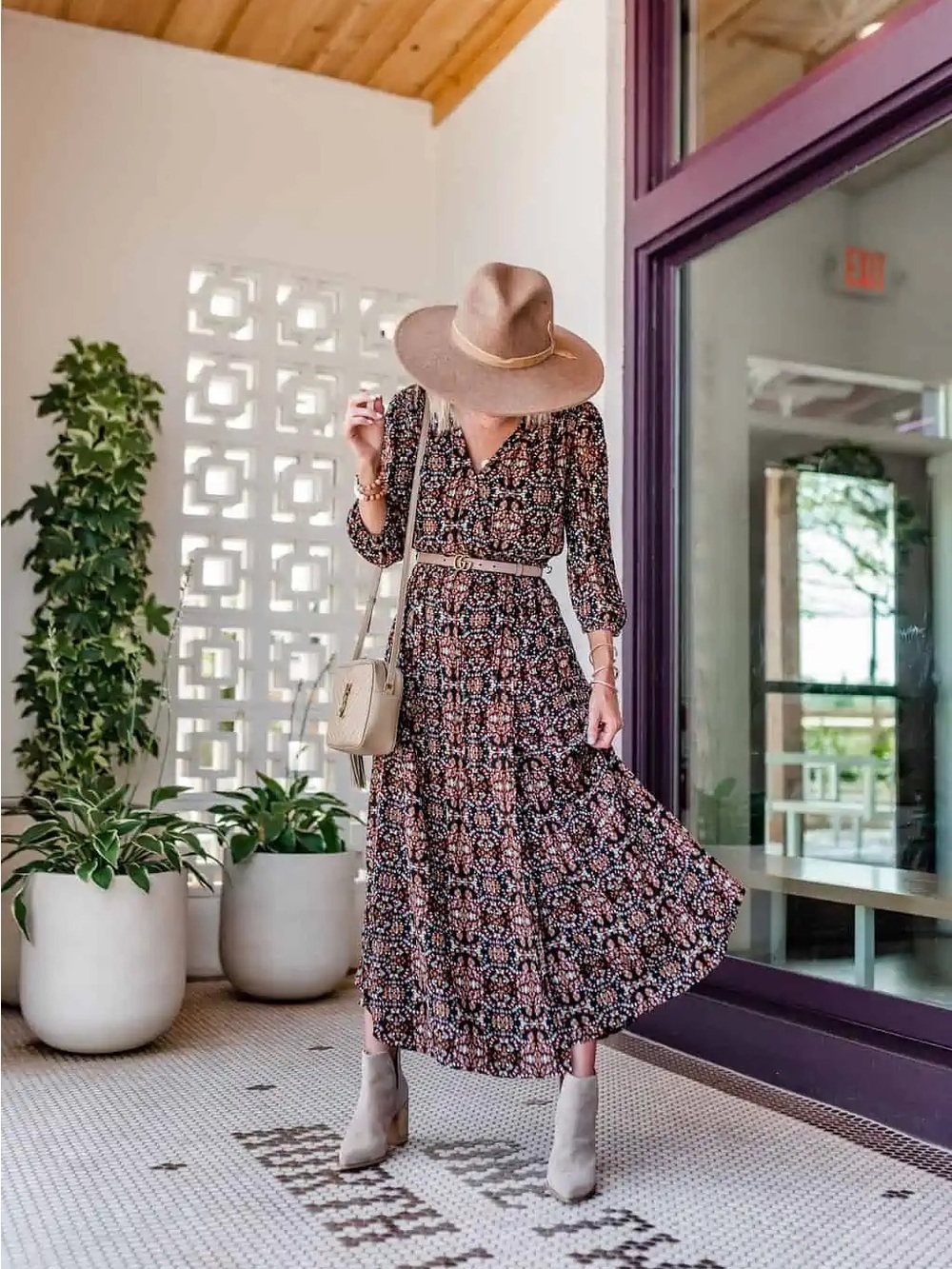 Knox Rose XXL Black Floral Boho Midi Dress Long Sleeve Rayon
